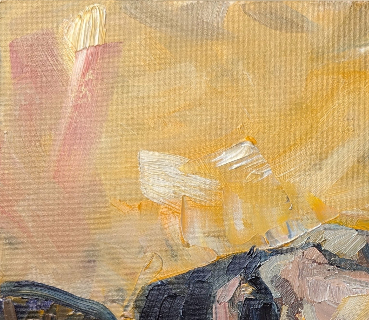 Abstract painting with warm colors and textured brushstrokes