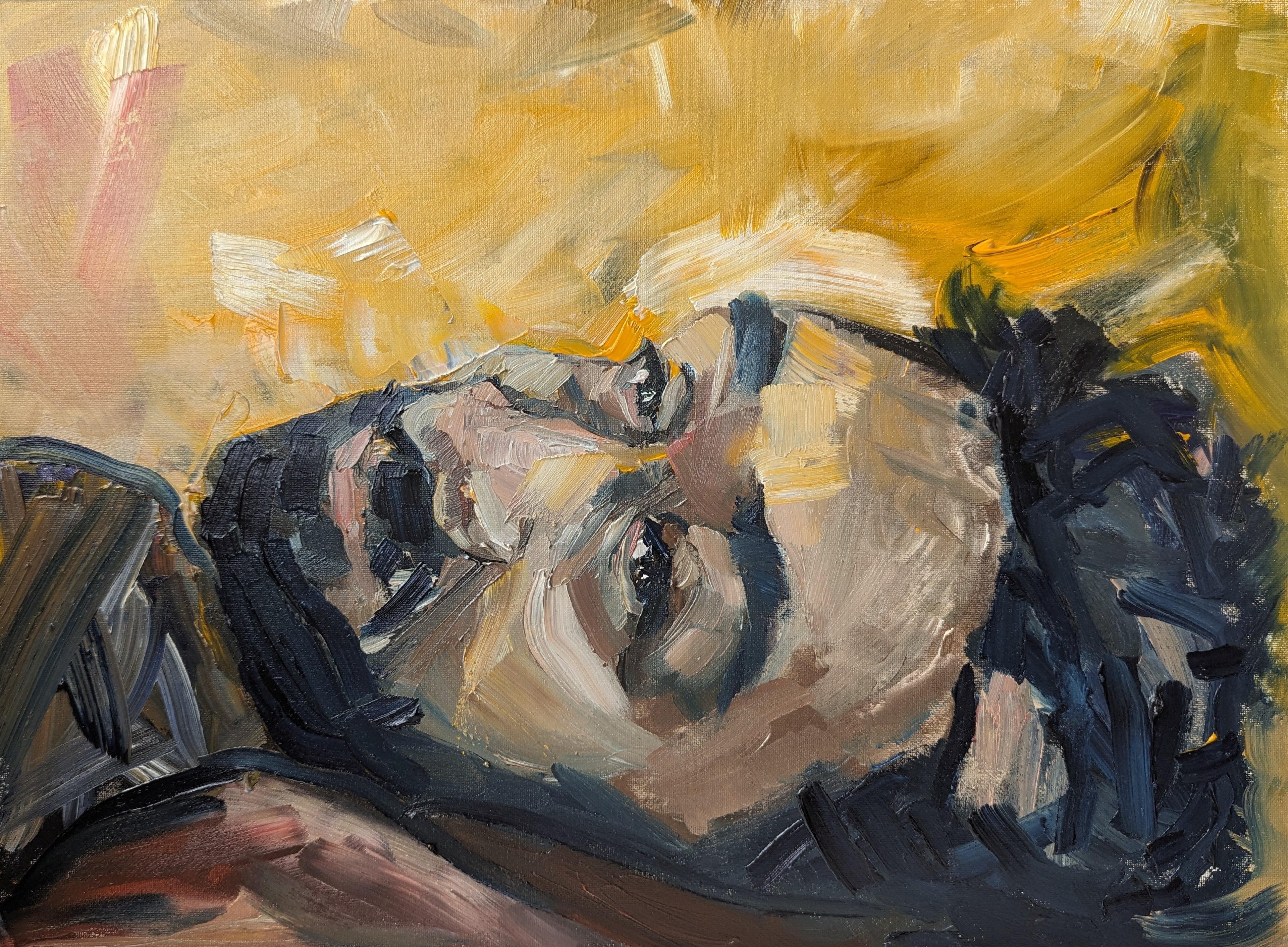 Abstract painting of a face with warm colors