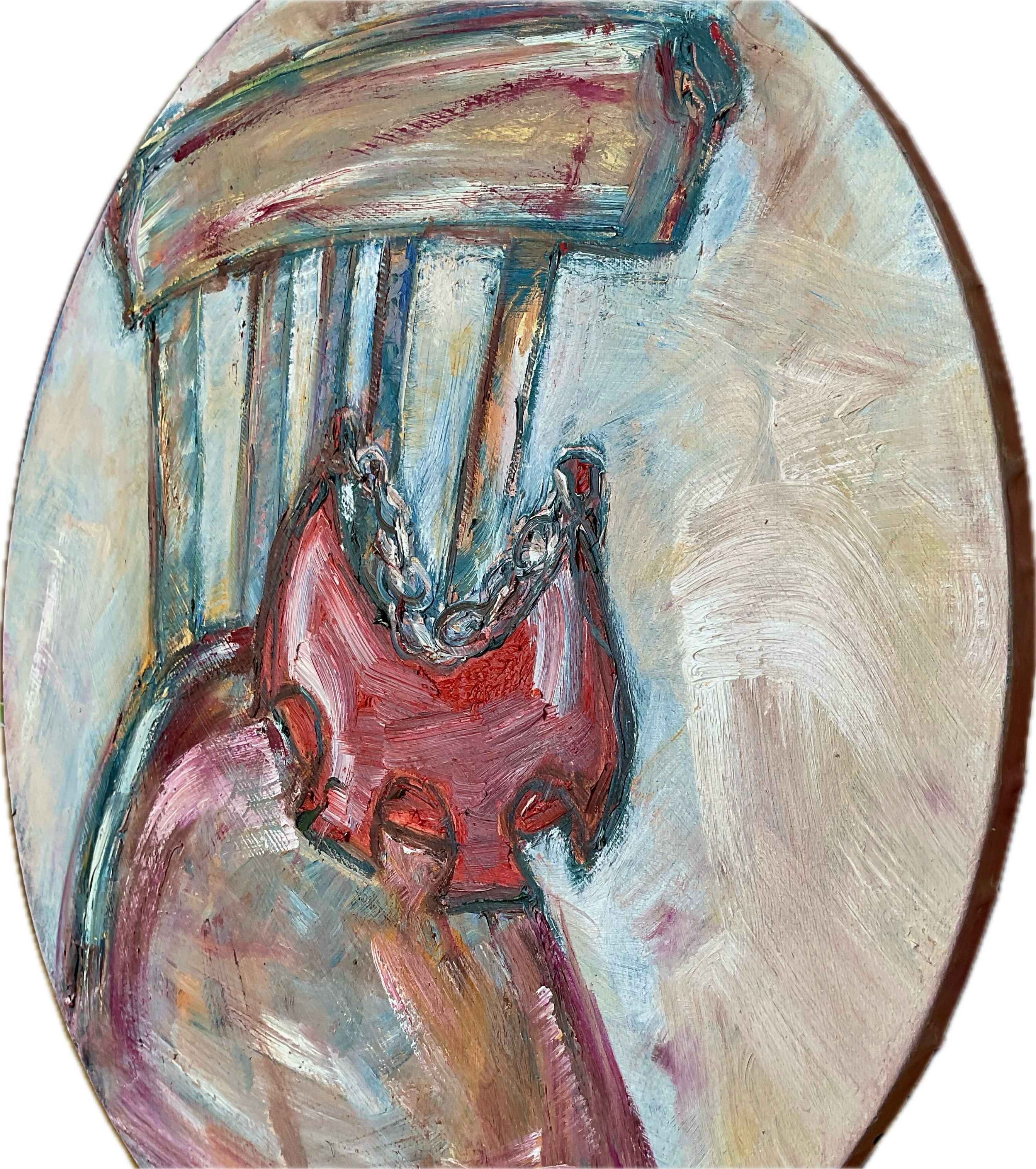 Abstract painting of a red object with a white background