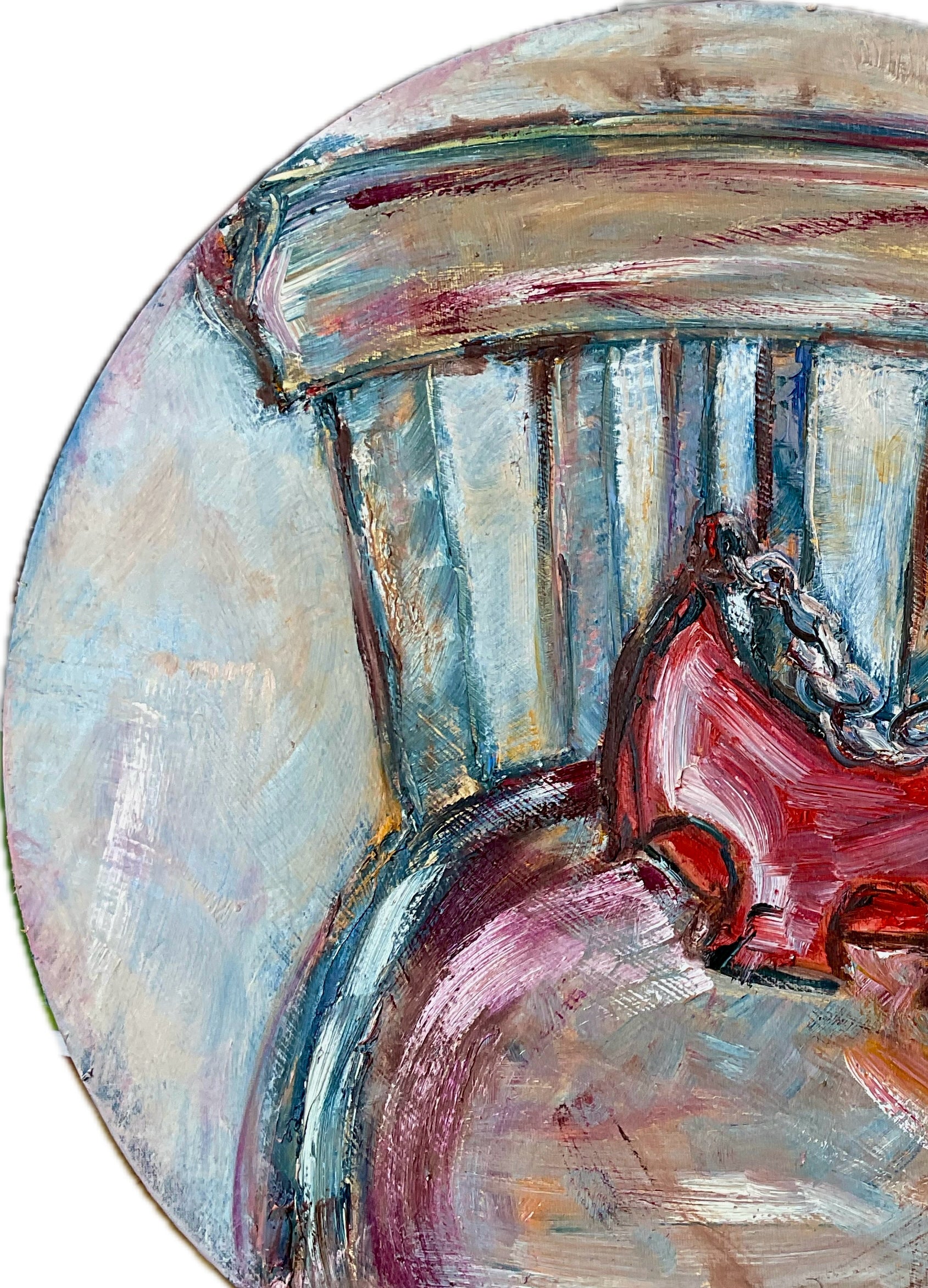 Abstract painting of a chair with colorful brush strokes