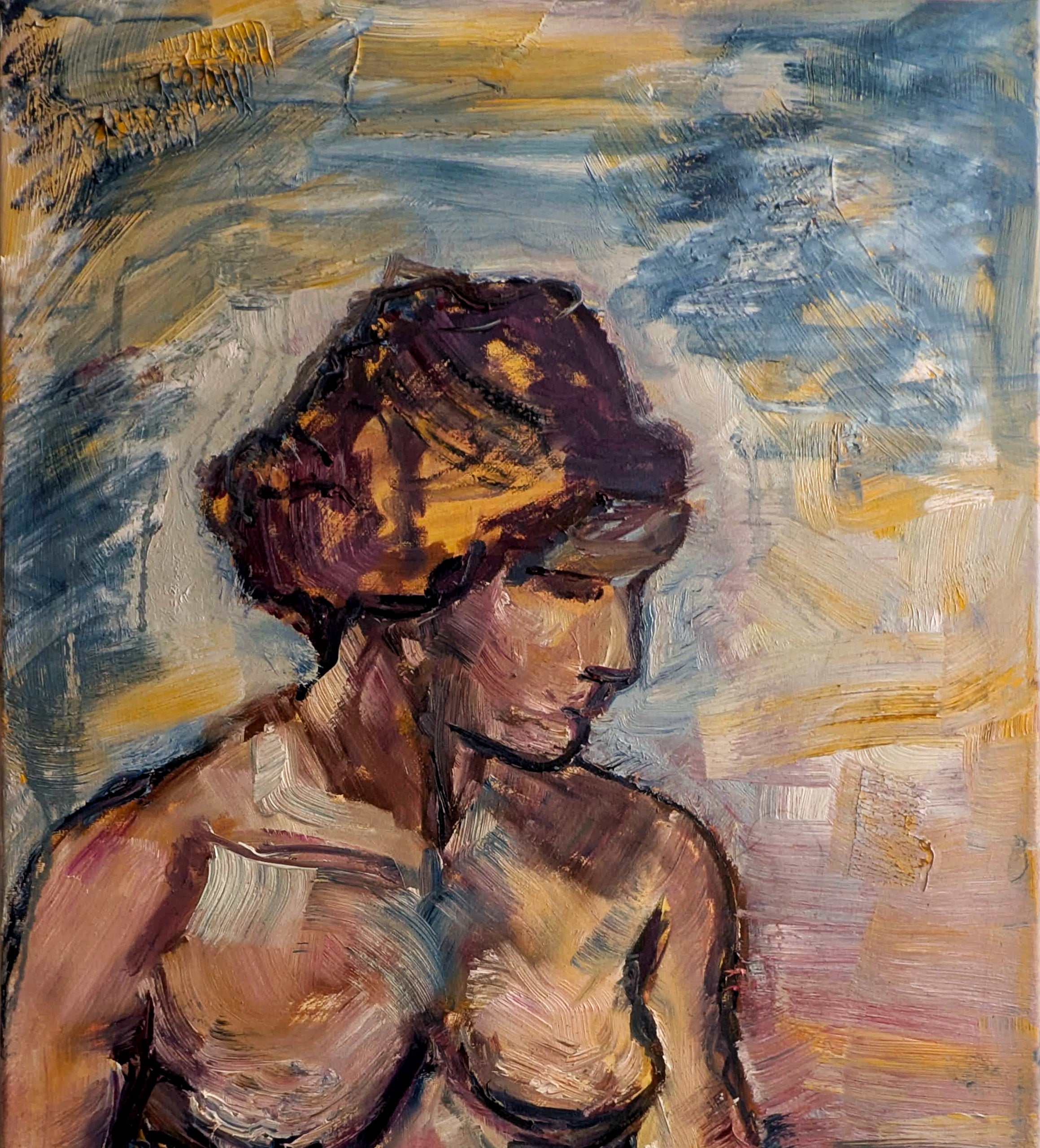 Abstract painting of a figure with a textured background