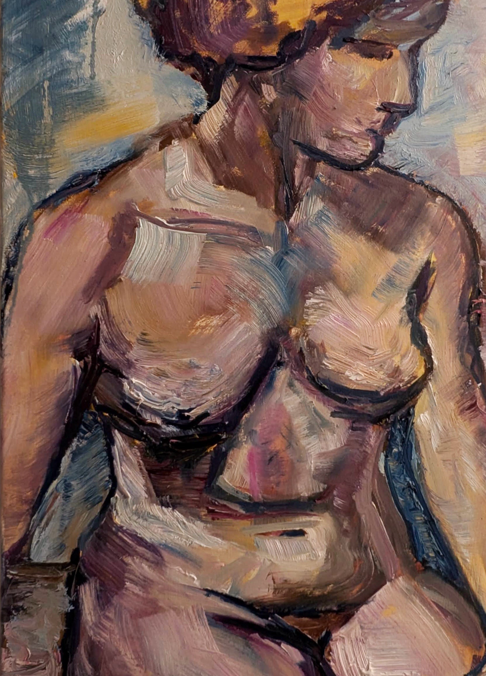 Abstract painting of a figure with warm tones